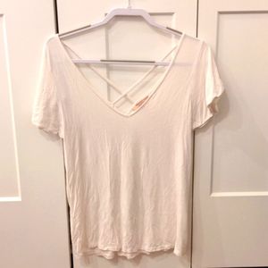 Criss cross flutter white deep v-neck top cream